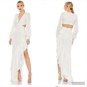 NWT Mac Duggal CUT OUT ASYMMETRICAL RUFFLED GOWN Dress